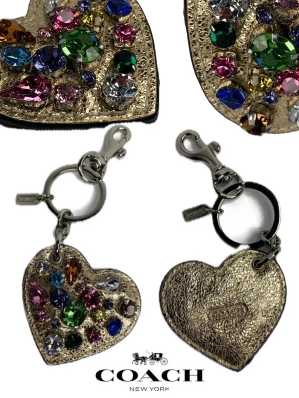 ❤️ Coach Multicolored Jewel Crystal HEART Keychain